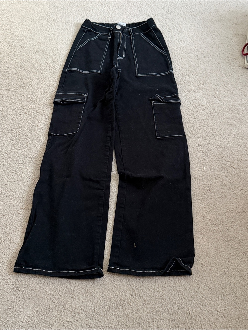 Forever 21 Black Cargo Pants with White Contrast Stitching